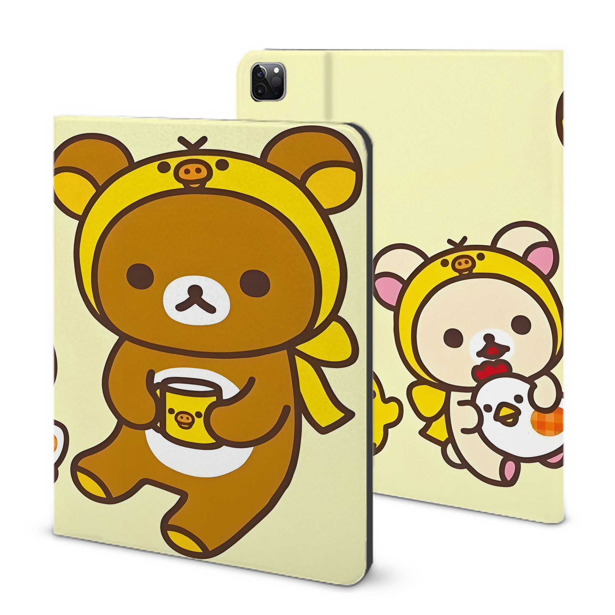 （画像用） リラックマ リラックマ キイロイトリ Rilakkuma Korilakkuma Kiiroitori IPad ケース ブック型 PUレザー TPU 耐衝撃 軽量 薄型 ペン収納なし 全面保護 IPad 各モデル対応